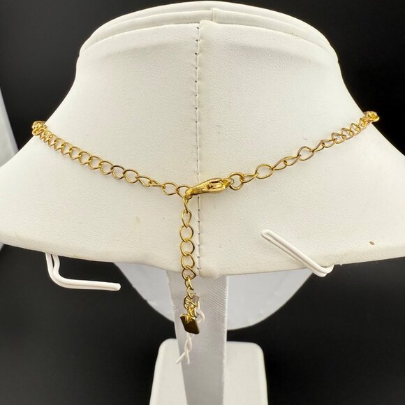 Gold Rhinestone Necklace With Scalloped Design & Aurora Borealis Crystals - Picture 4 of 8